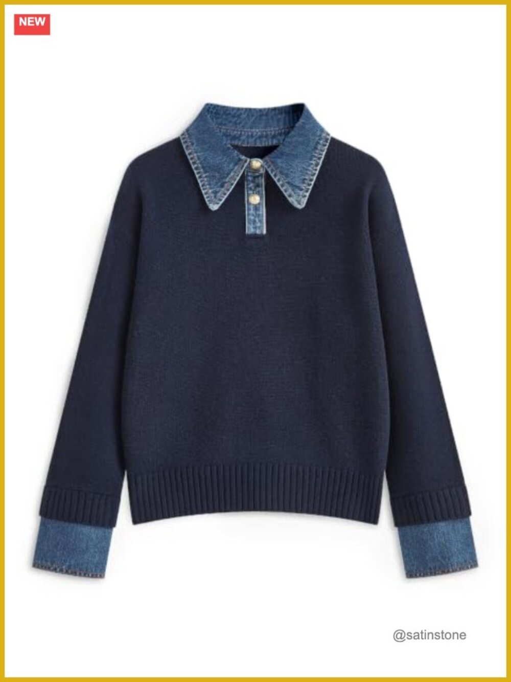 Oversized Denim Collar Polo Sweater